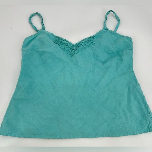 Cut Loose Linen Tank Top Button Adjustable Size Medium Teal Blue - Picture 1 of 6
